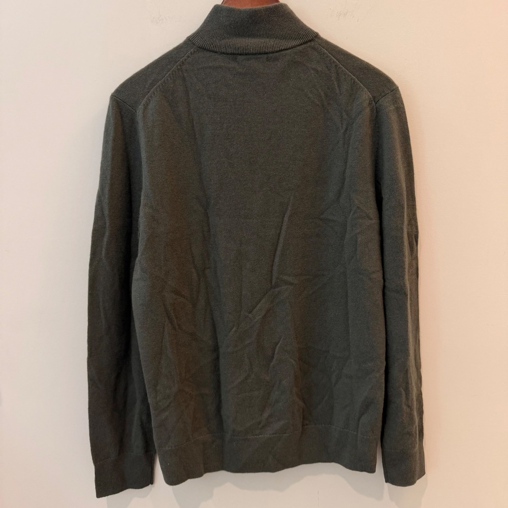 Quince Sweater Mongolian Cashmere Quarter Zip Lightweight Travel Moss Large NWOT - Picture 6 of 11